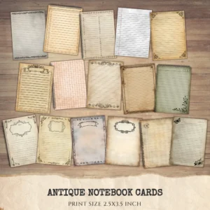 Antique Notebook Cards - ATC, Printable, Vintage, Postcard, Lined Cards, Paper, Junk Journal Ephemera, scrapbook, Digital download