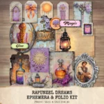 Rapunzel Dreams Ephemera & Folio Kit – Rapunzel, Princess, Victorian Printables, Fantasy, Dragon Art, Magical Tags, kits, Digital Download