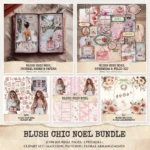 Blush Chic Noel Mega Bundle – Christmas Printables, Ephemera, Journal, PNG Clipart, Seamless Pattern, Xmas Floral Art, Digital Download