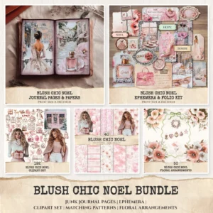 Blush Chic Noel Mega Bundle – Christmas Printables, Ephemera, Journal, PNG Clipart, Seamless Pattern, Xmas Floral Art, Digital Download