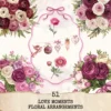 Love Moments Floral Arrangements, Ranunculus Floral PNG, Rose Bouquet, Romantic, Valentine Decor, Ornaments, Flower Art, Digital download