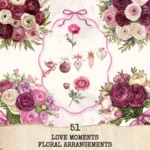 Love Moments Floral Arrangements, Ranunculus Floral PNG, Rose Bouquet, Romantic, Valentine Decor, Ornaments, Flower Art, Digital download