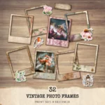 Vintage Photo Frames - Neutral Frame, Scrapbooking, Junk Journal Kit, Ephemera, Vintage, Fussy Cuts, Floral, Photograph, Digital Download