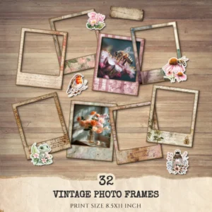 Vintage Photo Frames - Neutral Frame, Scrapbooking, Junk Journal Kit, Ephemera, Vintage, Fussy Cuts, Floral, Photograph, Digital Download