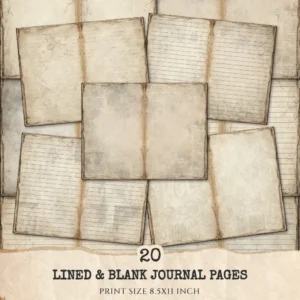 Blank Lined Vintage Junk Journal Papers - Printable, Scrapbook Supply, Paper, Journal Pages, Book, Ephemera, Digital Download