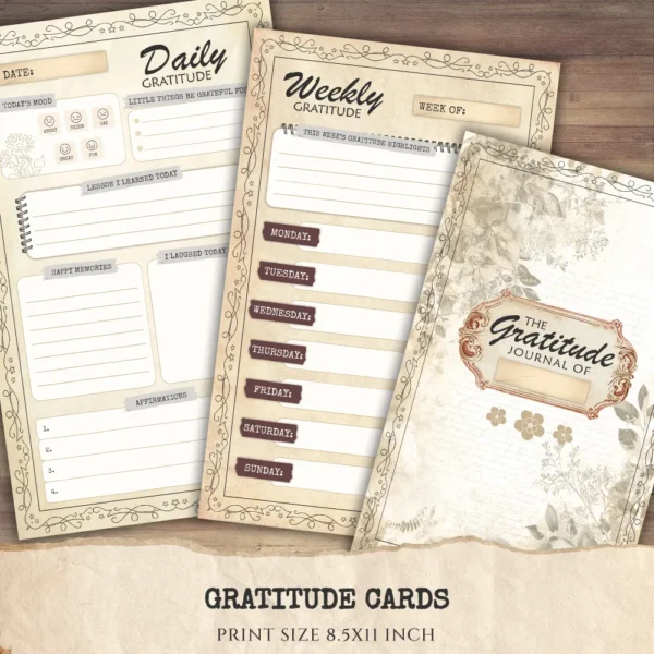Gratitude Cards - Planner, Journal Printable, Craft kits, Vintage Junk Journal, Gratitude Diary, Daily Gratitude, Digital download
