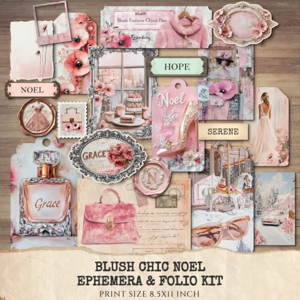 Blush Chic Noel Junk Journal Pages & Papers - Pink Christmas, Vintage Xmas Background, Pastel Holiday, Journal Kit, Digital download