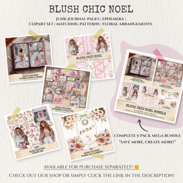Blush Chic Noel Watercolor Clipart Set - 190+ transparent PNG, Pink Holiday Graphics, Fashion Illustration, Christmas, Digital Download