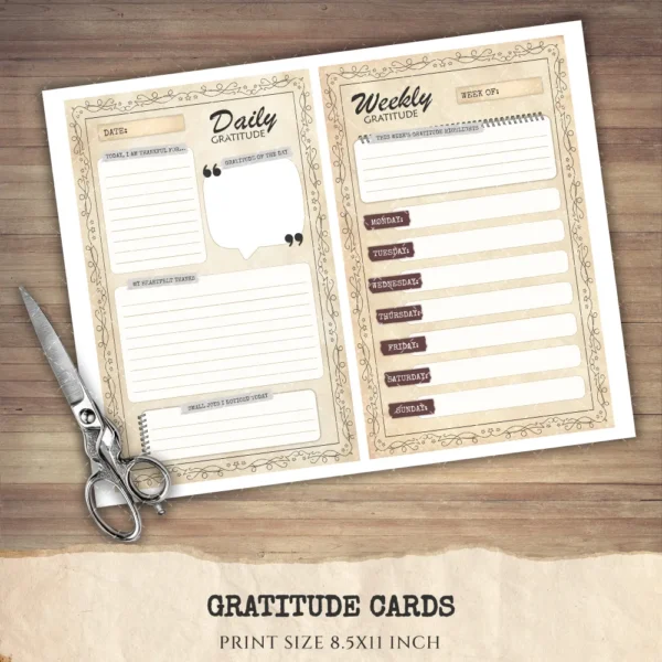 Gratitude Cards - Planner, Journal Printable, Craft kits, Vintage Junk Journal, Gratitude Diary, Daily Gratitude, Digital download