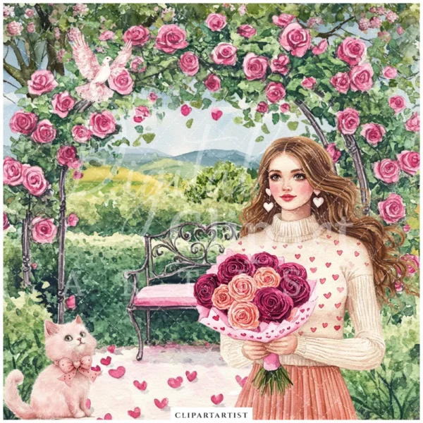 Love Moments Clipart Set – Valentines Day Illustrations, love cottagecore graphics, Romantic art, Romance PNG, Digital download