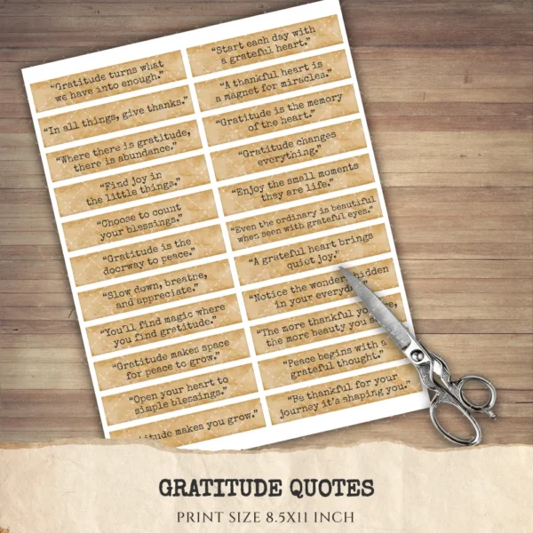 Gratitude Quotes - Grateful and Thankful, Junk Journal, Ephemera, Scrapbook Words, Collage Sheet, Planner, Vintage Word, Digital download
