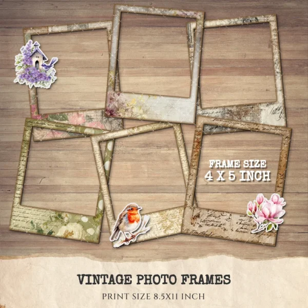 Vintage Photo Frames - Neutral Frame, Scrapbooking, Junk Journal Kit, Ephemera, Vintage, Fussy Cuts, Floral, Photograph, Digital Download