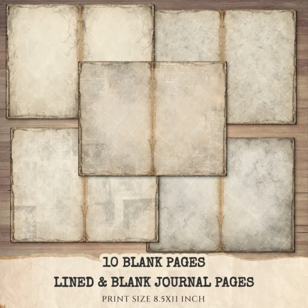 Blank Lined Vintage Junk Journal Papers - Printable, Scrapbook Supply, Paper, Journal Pages, Book, Ephemera, Digital Download