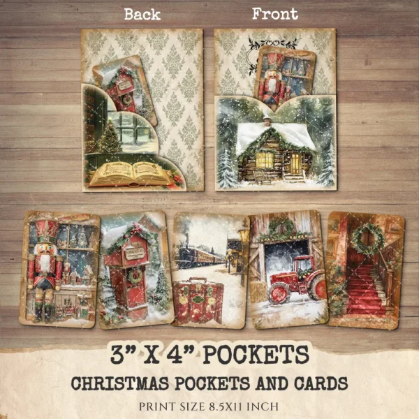Christmas Pockets and Cards - Vintage Pocket, Ephemera, Ornament, Gift, Printable, Scrapbooking, Tags, Kit, Junk Journal, Digital Download