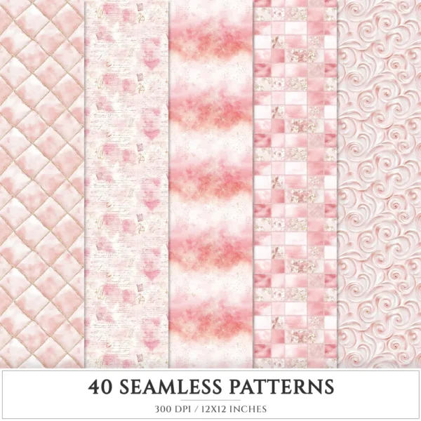 Blush Chic Noel Seamless Patterns, Christmas JPEG, Festive Patterns, Floral, Pastel, Girly Winter repeating pattern, Digital scrapbook paper