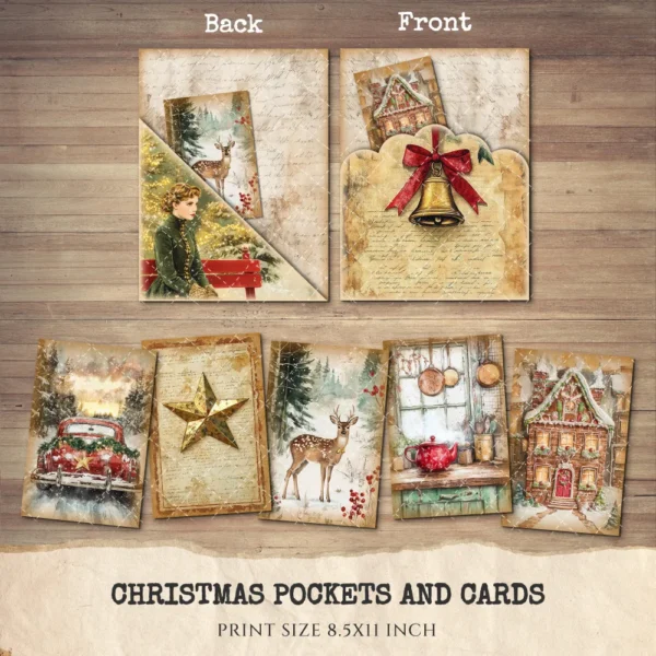 Christmas Pockets and Cards - Vintage Pocket, Ephemera, Ornament, Gift, Printable, Scrapbooking, Tags, Kit, Junk Journal, Digital Download