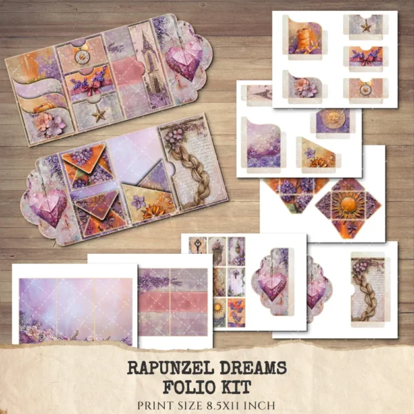 Rapunzel Dreams Ephemera & Folio Kit – Rapunzel, Princess, Victorian Printables, Fantasy, Dragon Art, Magical Tags, kits, Digital Download