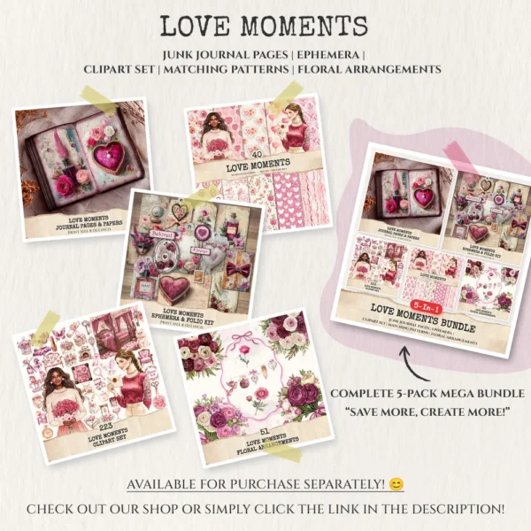 Love Moments Clipart Set – Valentines Day Illustrations, love cottagecore graphics, Romantic art, Romance PNG, Digital download