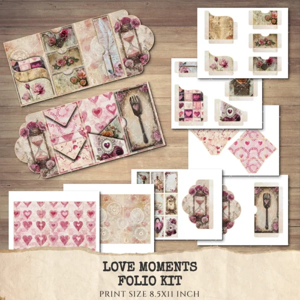 Love Moments Ephemera & Folio Kit – Romantic Hearts, Red Pink Printable, Valentine's Day, Tags, Victorian, Love, Floral, Digital Download