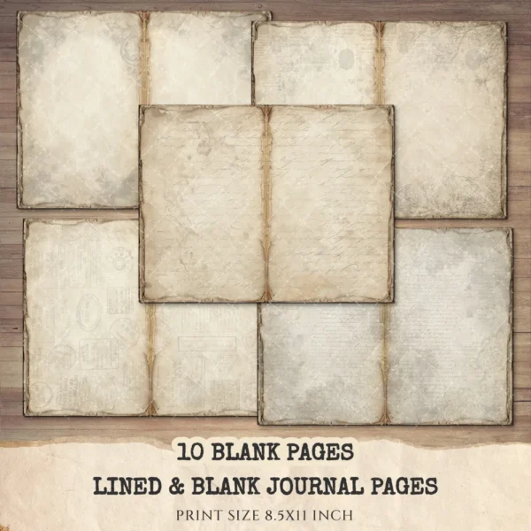 Blank Lined Vintage Junk Journal Papers - Printable, Scrapbook Supply, Paper, Journal Pages, Book, Ephemera, Digital Download