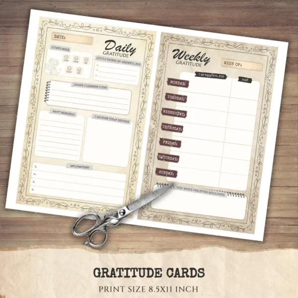 Gratitude Cards - Planner, Journal Printable, Craft kits, Vintage Junk Journal, Gratitude Diary, Daily Gratitude, Digital download