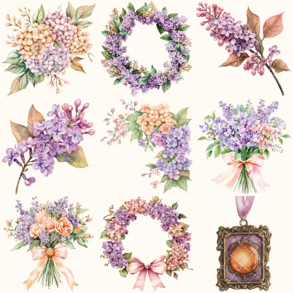 Rapunzel Dreams Floral Arrangements, Lilacs Floral PNG, Fantasy Bouquet, Magical Decor, Ornaments, Flower Art, Digital download