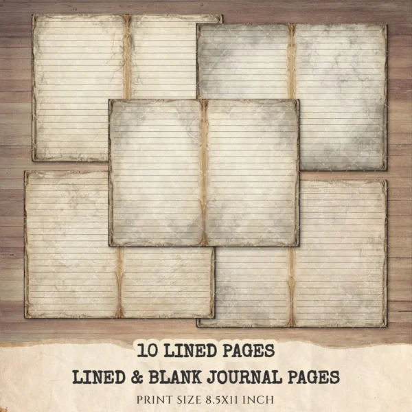 Blank Lined Vintage Junk Journal Papers - Printable, Scrapbook Supply, Paper, Journal Pages, Book, Ephemera, Digital Download
