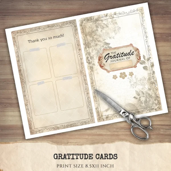 Gratitude Cards - Planner, Journal Printable, Craft kits, Vintage Junk Journal, Gratitude Diary, Daily Gratitude, Digital download
