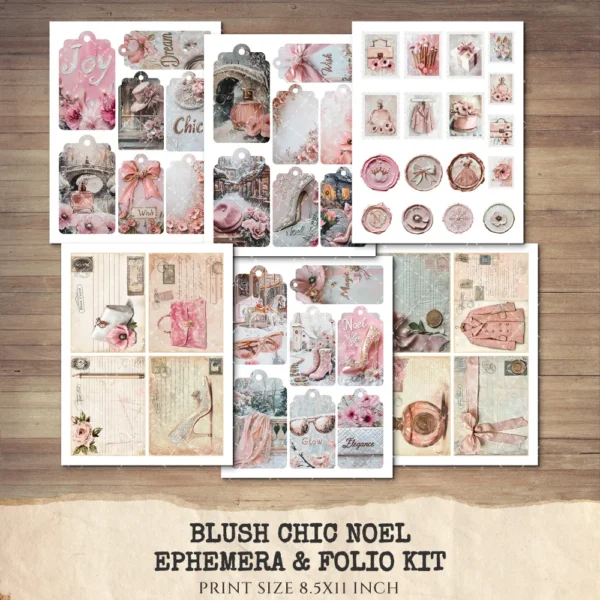 Blush Chic Noel Junk Journal Pages & Papers - Pink Christmas, Vintage Xmas Background, Pastel Holiday, Journal Kit, Digital download