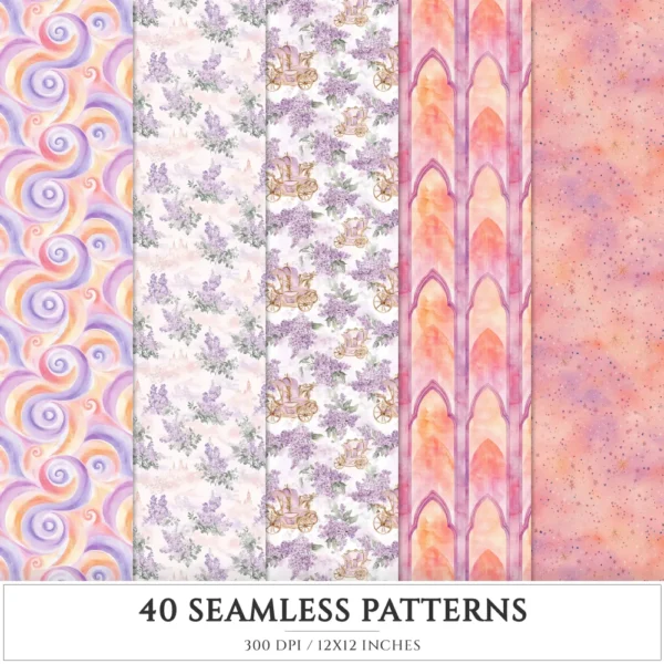 Rapunzel Dreams Seamless Patterns, Fairytale JPEG, Floral infinite pattern, Fantasy flowers repeating pattern, Digital scrapbook paper