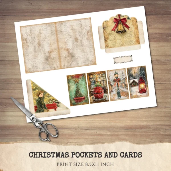 Christmas Pockets and Cards - Vintage Pocket, Ephemera, Ornament, Gift, Printable, Scrapbooking, Tags, Kit, Junk Journal, Digital Download