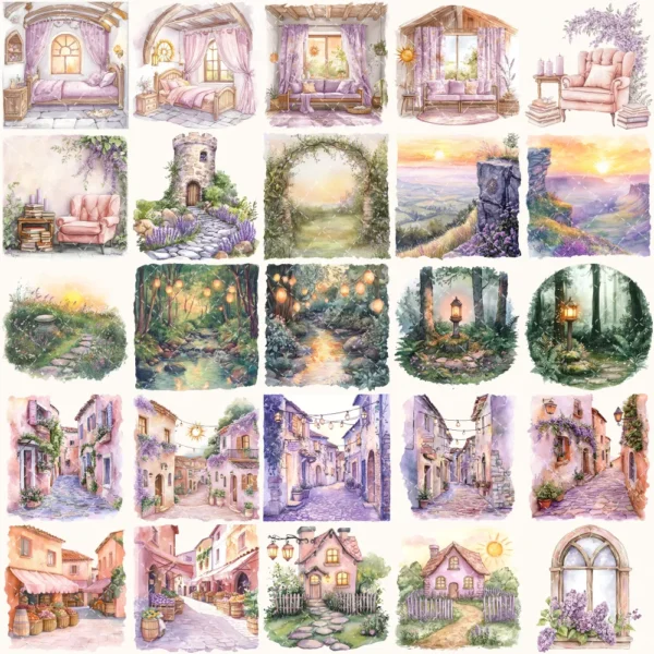 Rapunzel Dreams Clipart Set – Whimsical Illustrations, Fantasy cottagecore graphics, Fairytale art, Commercial use, Digital download
