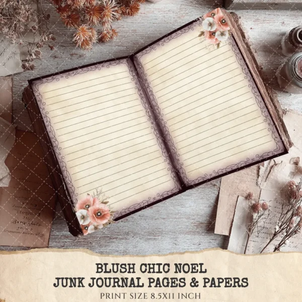 Blush Chic Noel Junk Journal Pages & Papers - Pink Christmas, Vintage Xmas Background, Pastel Holiday, Journal Kit, Digital download