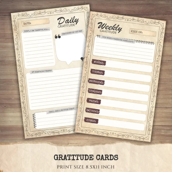 Gratitude Cards - Planner, Journal Printable, Craft kits, Vintage Junk Journal, Gratitude Diary, Daily Gratitude, Digital download