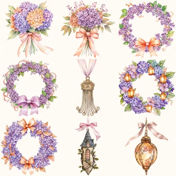 Rapunzel Dreams Floral Arrangements, Lilacs Floral PNG, Fantasy Bouquet, Magical Decor, Ornaments, Flower Art, Digital download