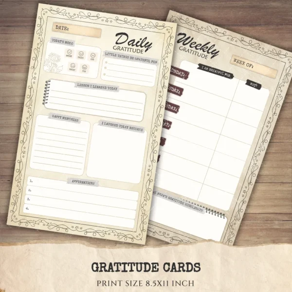 Gratitude Cards - Planner, Journal Printable, Craft kits, Vintage Junk Journal, Gratitude Diary, Daily Gratitude, Digital download