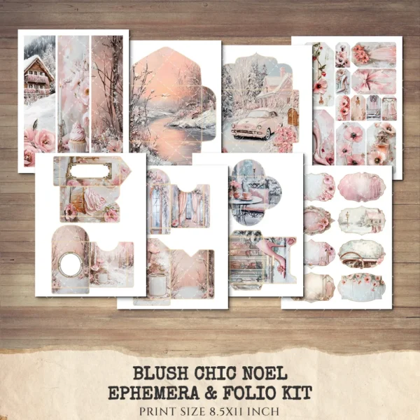 Blush Chic Noel Junk Journal Pages & Papers - Pink Christmas, Vintage Xmas Background, Pastel Holiday, Journal Kit, Digital download