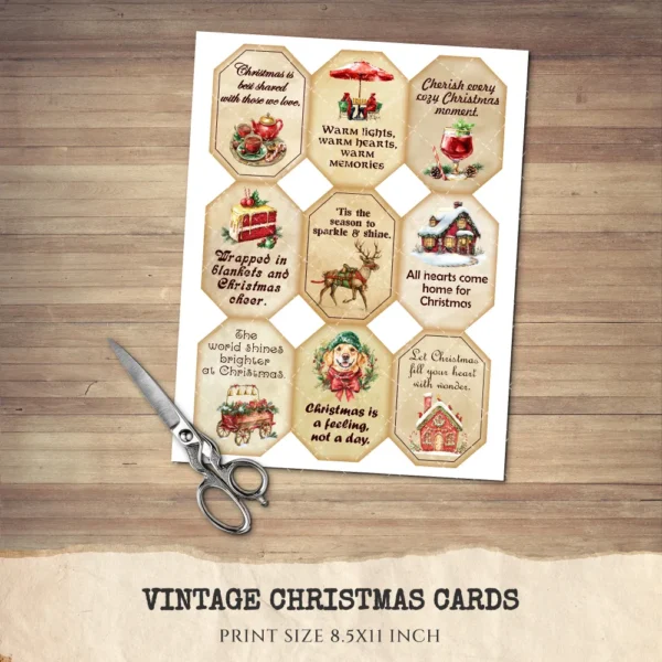 Vintage Christmas Cards - Holiday Quotes, Printable, Vintage, Kits, Ephemera, Printables, Labels, Festive Tags, Digital Download