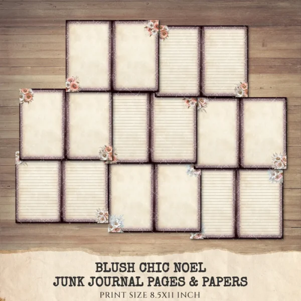 Blush Chic Noel Junk Journal Pages & Papers - Pink Christmas, Vintage Xmas Background, Pastel Holiday, Journal Kit, Digital download