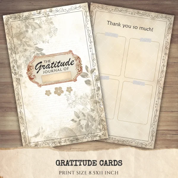 Gratitude Cards - Planner, Journal Printable, Craft kits, Vintage Junk Journal, Gratitude Diary, Daily Gratitude, Digital download