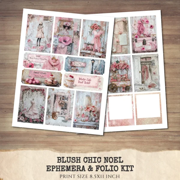 Blush Chic Noel Junk Journal Pages & Papers - Pink Christmas, Vintage Xmas Background, Pastel Holiday, Journal Kit, Digital download