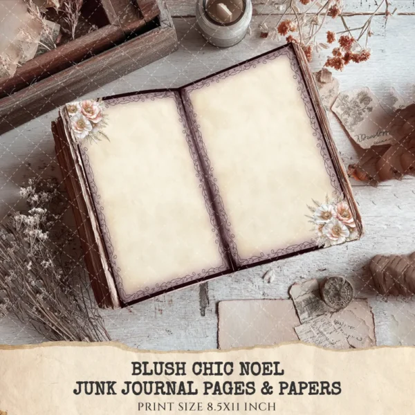 Blush Chic Noel Junk Journal Pages & Papers - Pink Christmas, Vintage Xmas Background, Pastel Holiday, Journal Kit, Digital download