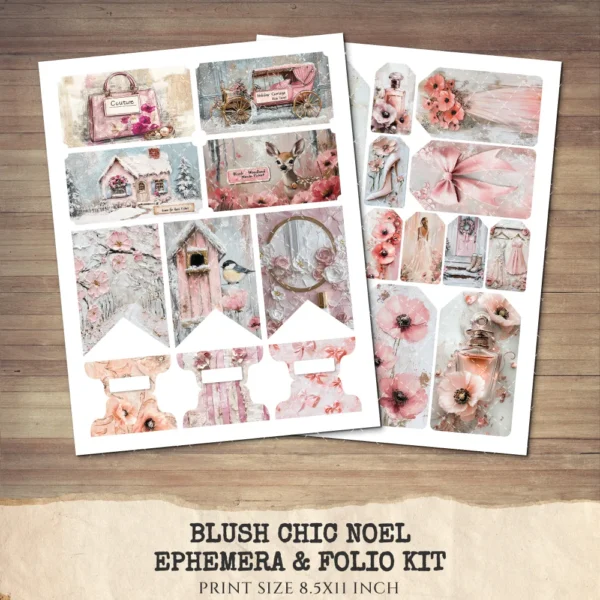 Blush Chic Noel Junk Journal Pages & Papers - Pink Christmas, Vintage Xmas Background, Pastel Holiday, Journal Kit, Digital download