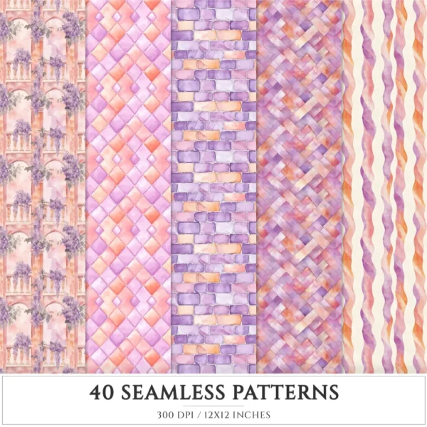 Rapunzel Dreams Seamless Patterns, Fairytale JPEG, Floral infinite pattern, Fantasy flowers repeating pattern, Digital scrapbook paper