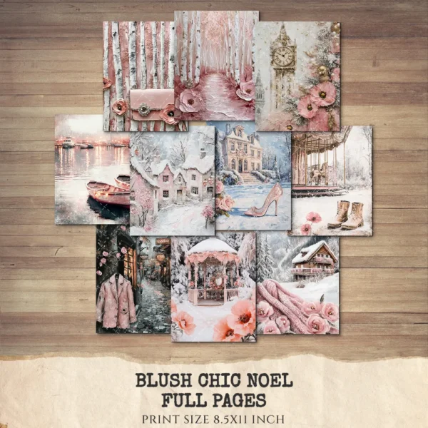 Blush Chic Noel Junk Journal Pages & Papers - Pink Christmas, Vintage Xmas Background, Pastel Holiday, Journal Kit, Digital download