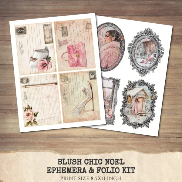 Blush Chic Noel Junk Journal Pages & Papers - Pink Christmas, Vintage Xmas Background, Pastel Holiday, Journal Kit, Digital download