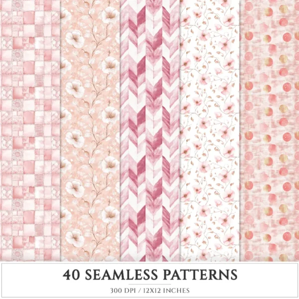 Blush Chic Noel Seamless Patterns, Christmas JPEG, Festive Patterns, Floral, Pastel, Girly Winter repeating pattern, Digital scrapbook paper