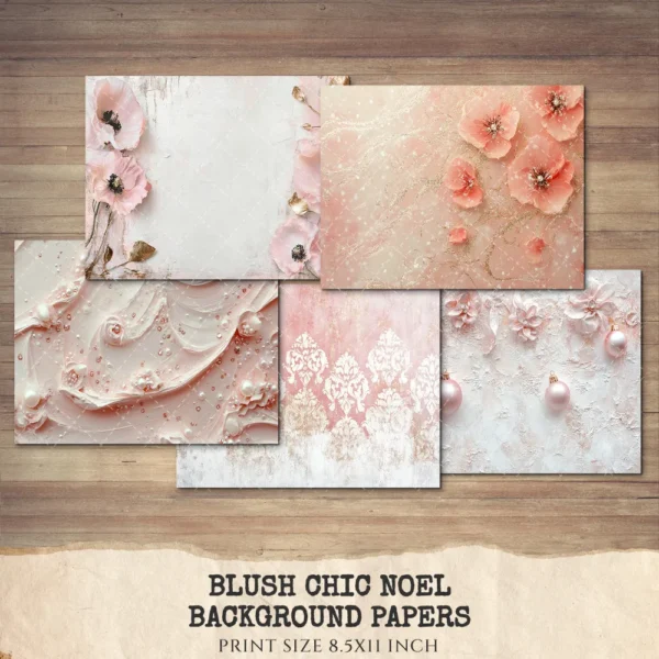 Blush Chic Noel Junk Journal Pages & Papers - Pink Christmas, Vintage Xmas Background, Pastel Holiday, Journal Kit, Digital download