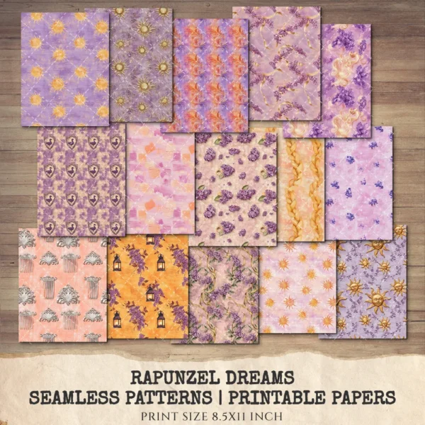 Rapunzel Dreams Junk Journal Pages & Papers – Fairytale Princess, Tangled Printable, Purple Scrapbook, Vintage, Dreamy, Digital Download