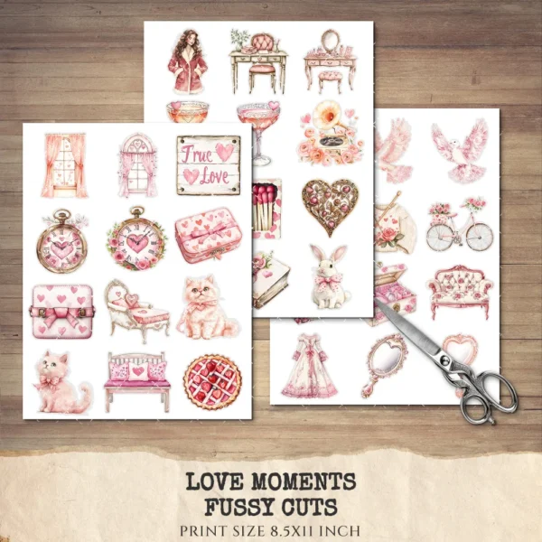 Love Moments Clipart Set – Valentines Day Illustrations, love cottagecore graphics, Romantic art, Romance PNG, Digital download
